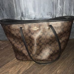 Coach purse dark brown w black straps